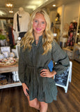 Crinkle Button-Front Tiered Mini Dress