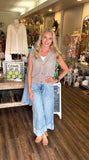 Washed Cuffed Hem Wide Leg Denim Pants