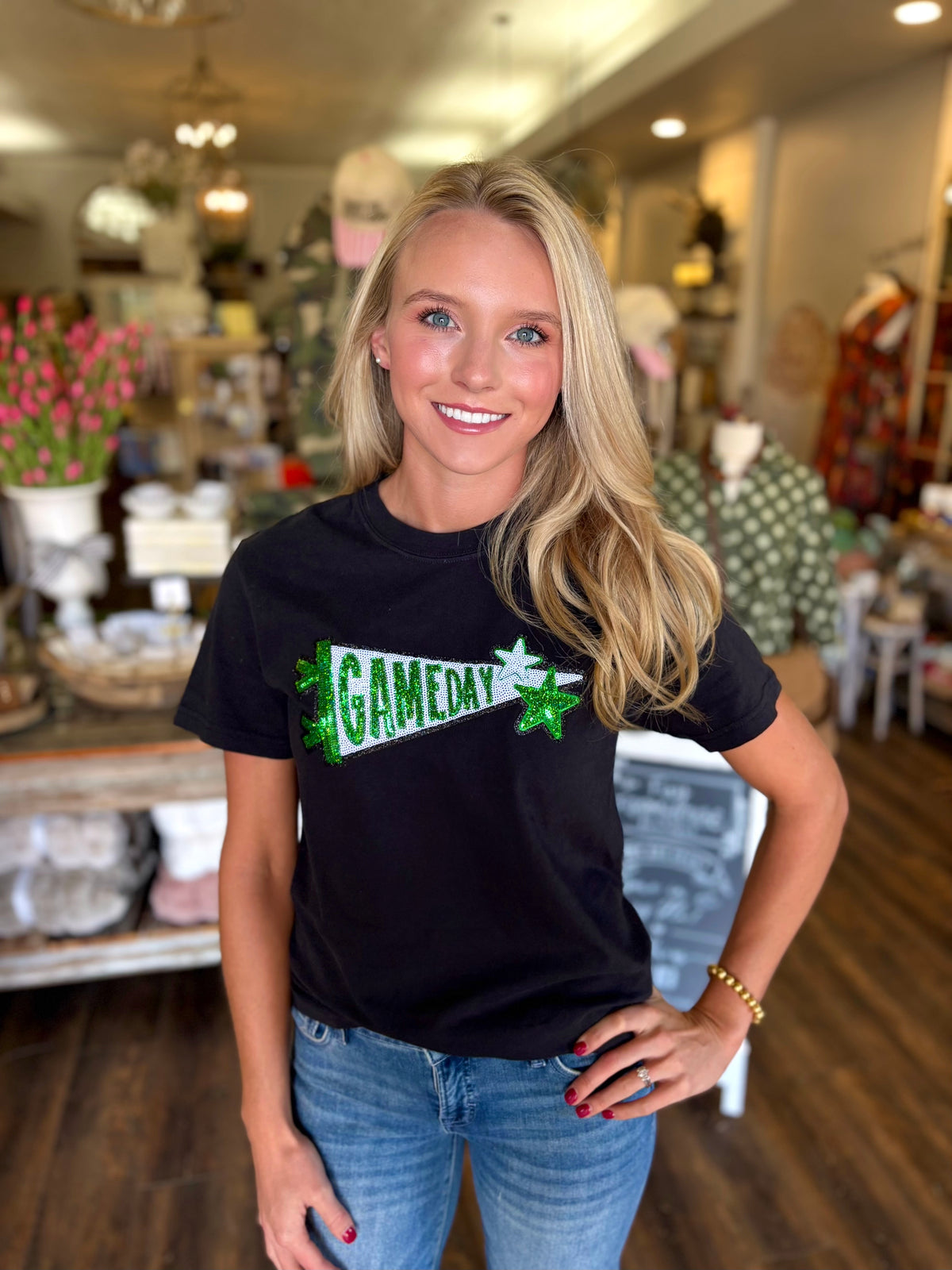 Green Sequin Gameday Pennant