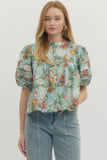 Floral Pleated Sleeve Top