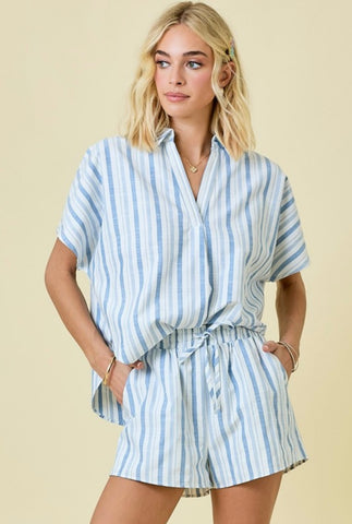 Striped V-Neck Oversized Top