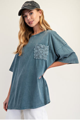 Crochet Pocket Mineral Wash Top