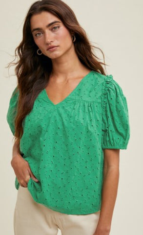 Eyelet Puff Sleeve Top