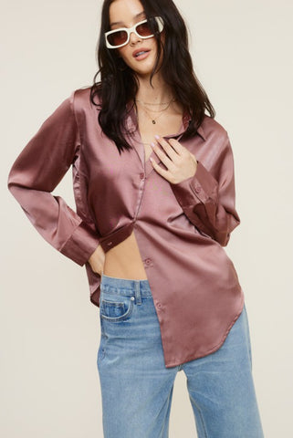 Satin Button-Down Long Sleeve