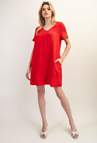 Short Sleeve V Neck Dress