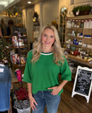 Ribbed Contrast Trim Knit Top