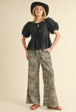 Leopard print wide leg cotton pants