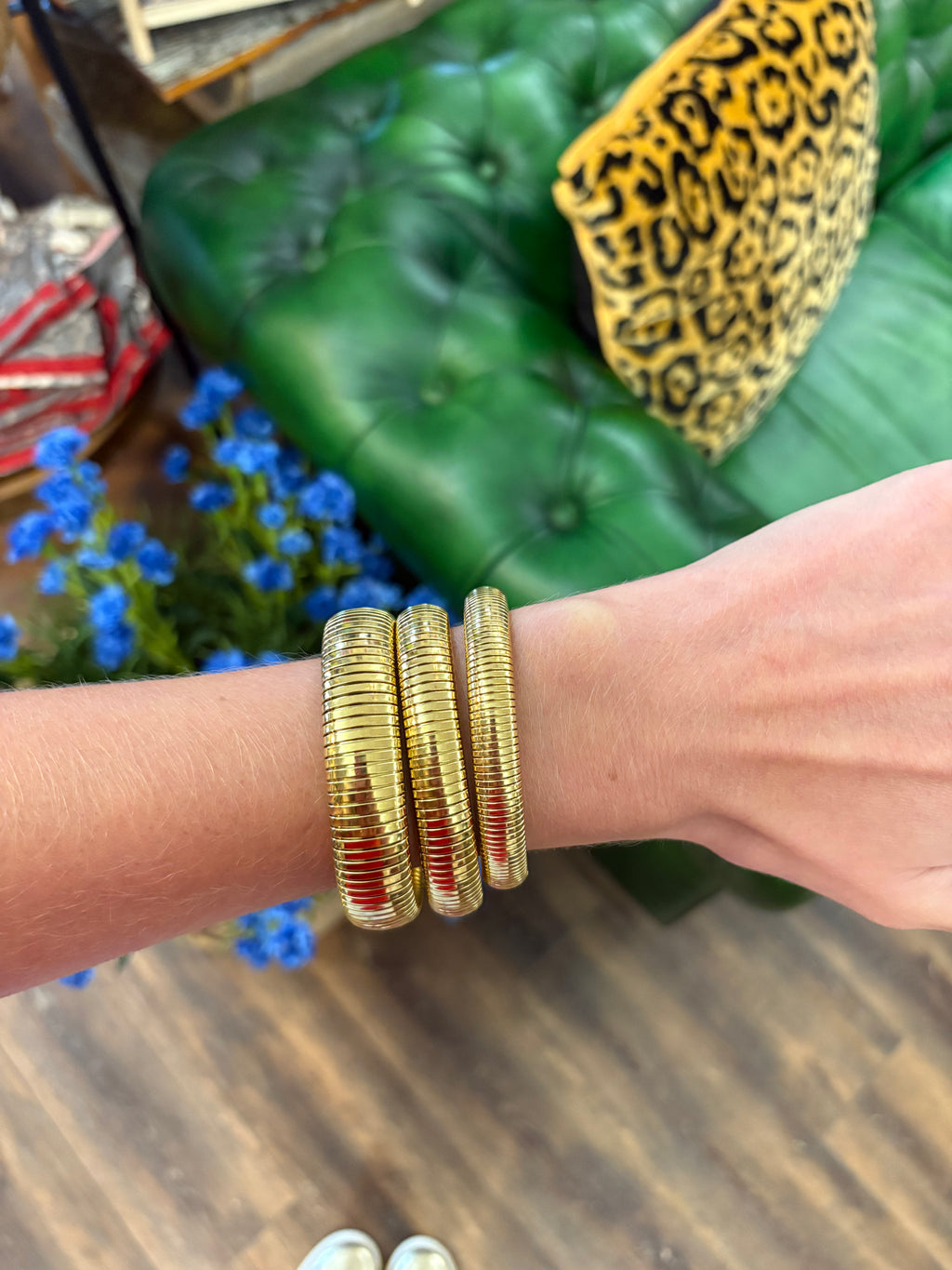 Luxe Gold Ribbed Stretch Bangles | 18k Gold Plated Stainless Steel