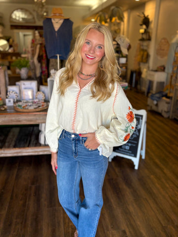 Raglan Sleeve Embroidered Blouse