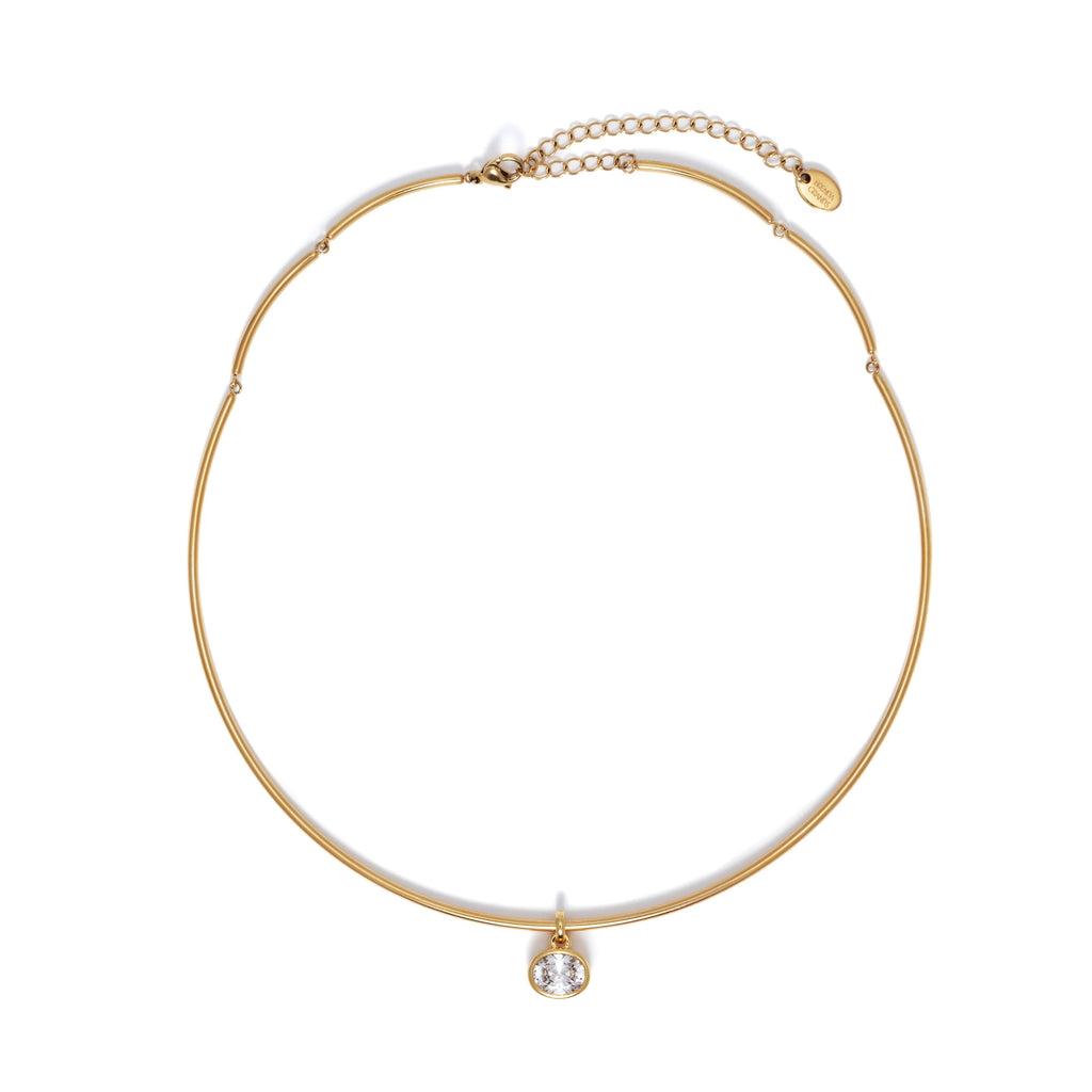 18K Gold Oval Crystal Collar Necklace
