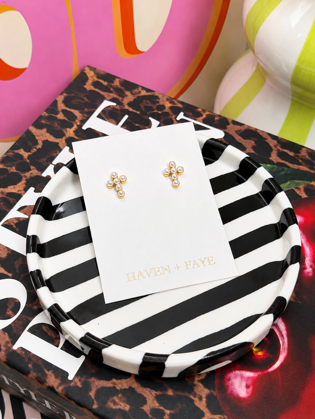 The Faith Pearl Mini Cross Earrings | 18k Gold Plated Stainless Steel