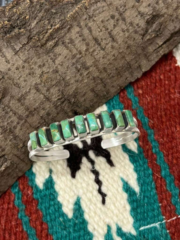 Handmade Sterling Silver Kingman Turquoise Bracelet with Signed Nizhoni