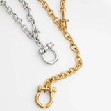 Gold Stainless Steel Y Necklace with Horse shoe Carabiner