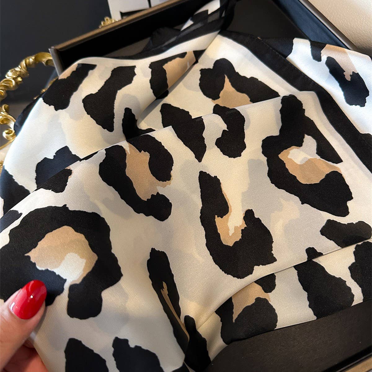 Leopard Print Satin Square Scarf, Hair Wrap
