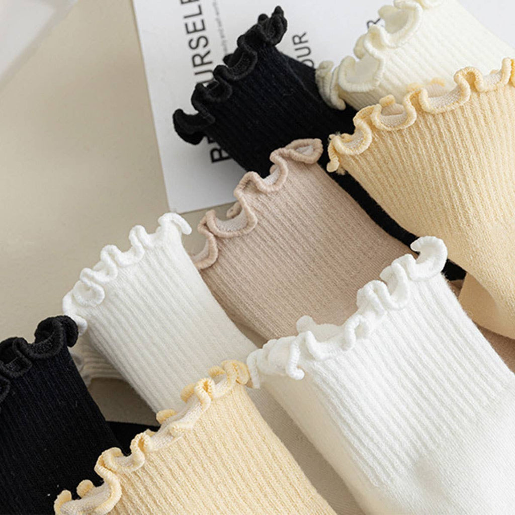 Womens Solid Color Ruffle Ankle Socks