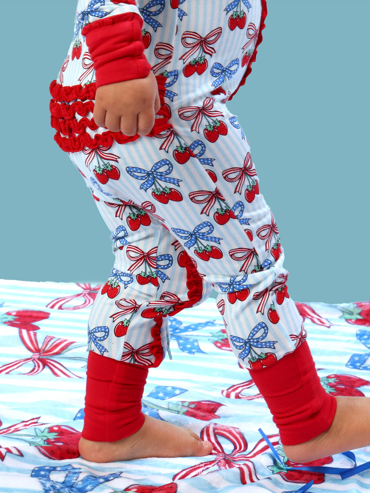 SoftSnooze™ Baby Girls Bamboo Viscose Berries & Bows Convertible Ruffle One Piece Footie Pajama