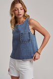 Washed Denim Tank with Scallop Detail