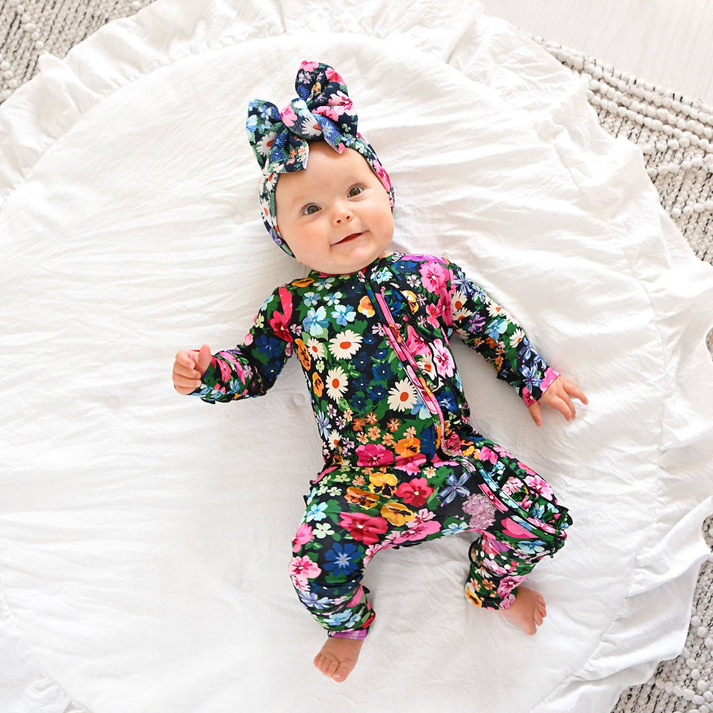 Cassandra RUFFLE ZIP Bamboo One Piece Floral Baby Clothing