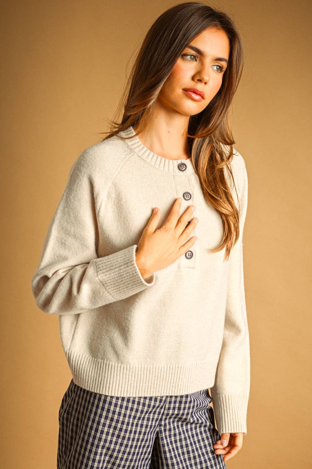 Cream Half Button Up Sweater