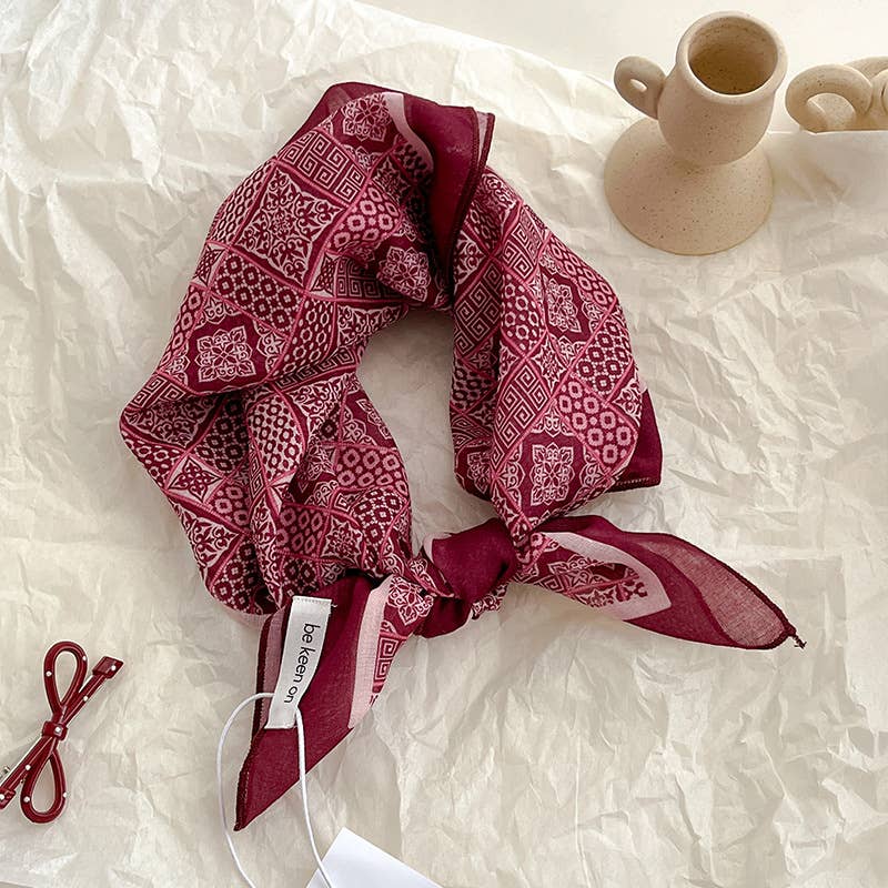 Red Passion Floral Bandana Square scarf