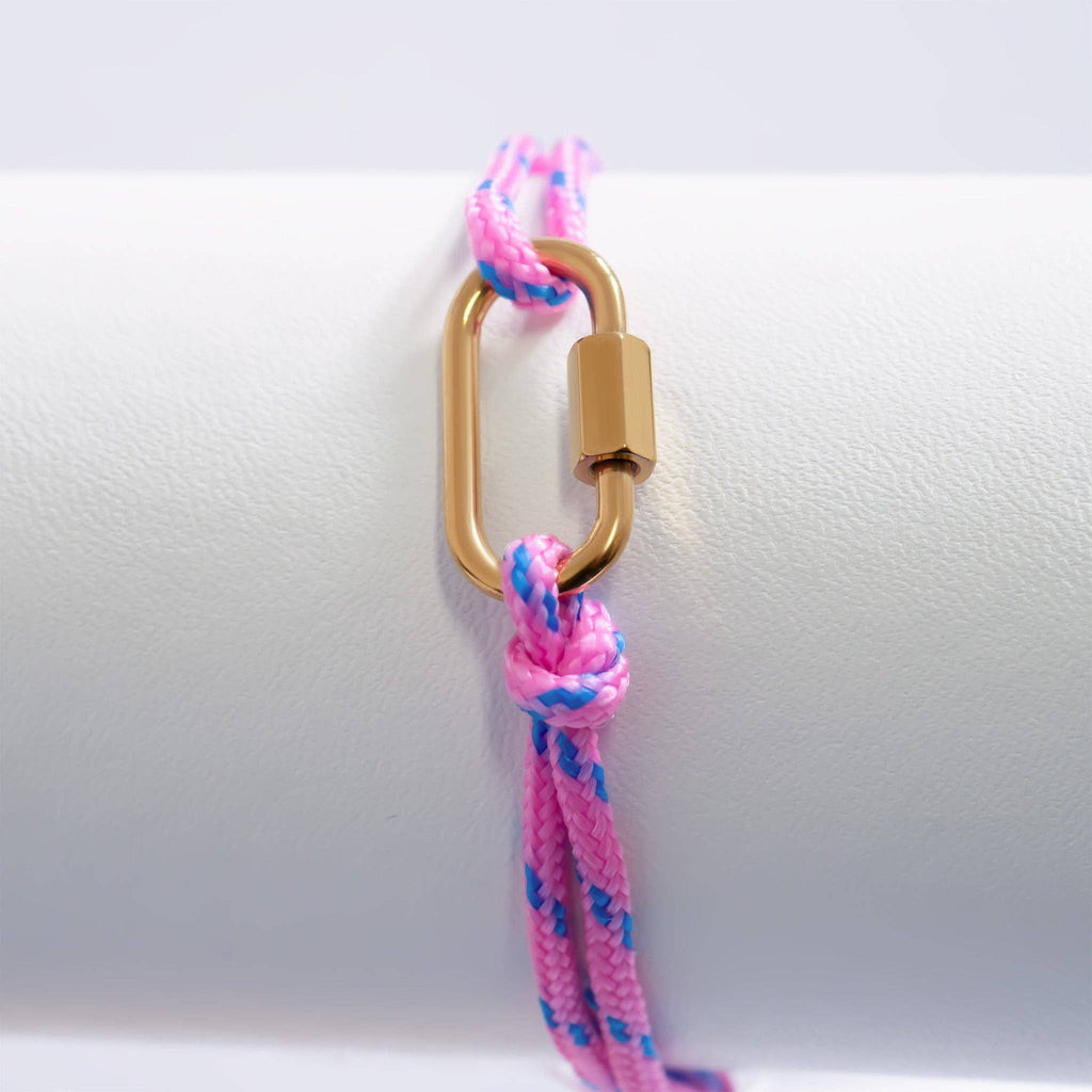 18KGold PVD Stainless Steel Hot Pink Rope Carabiner Bracelet