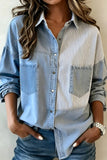 Striped Patchwork Button Up Denim Shirt