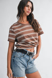 Brown Striped Boxy Short Sleeve Tee