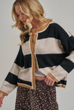 Wide Stripe Button Up Cardigan