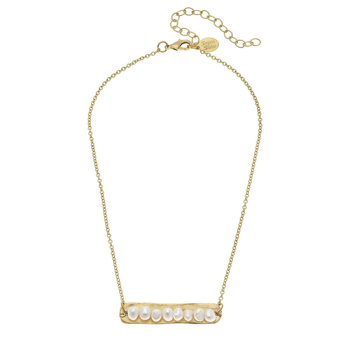 Susan Shaw Genuine Freshwater Pearls on Gold Bar Necklace