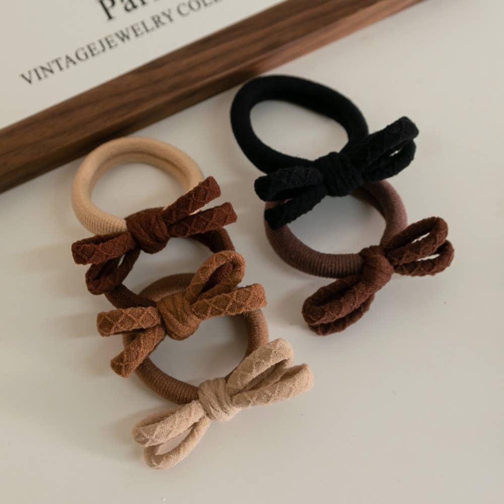 Neutral Seamless Bow Hair Ties (Set of 5)