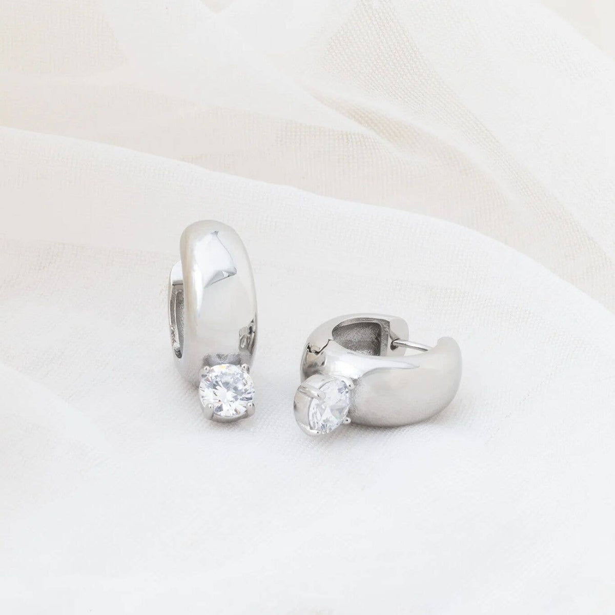 18K Gold PVD Stainless Steel Chunky One Stone Earrings