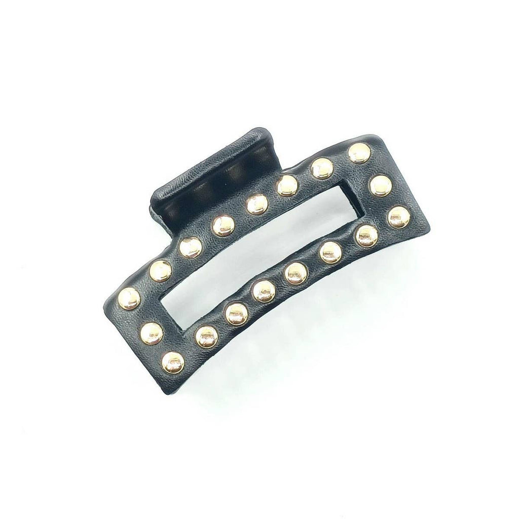 9cm Rectangular Faux Leather Studded Hair Claw