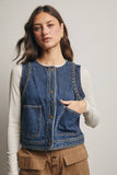Braided Trim Denim Vest