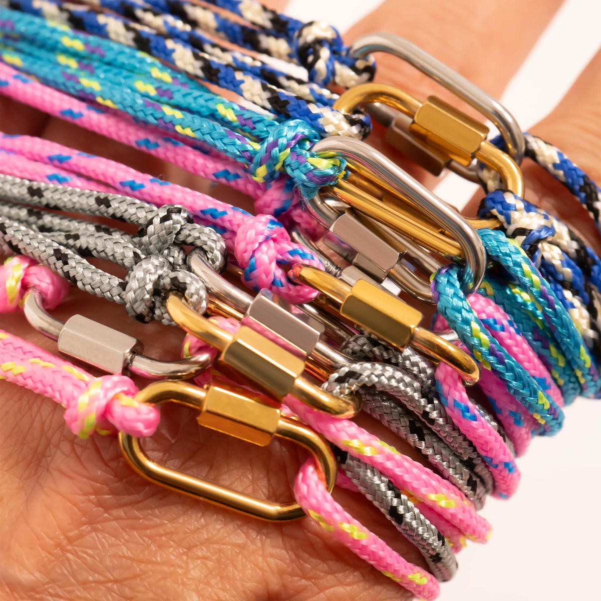 18KGold PVD Stainless Steel Hot Pink Rope Carabiner Bracelet