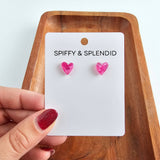 Hand Drawn Heart Studs - Hot Pink // Valentine's Earrings