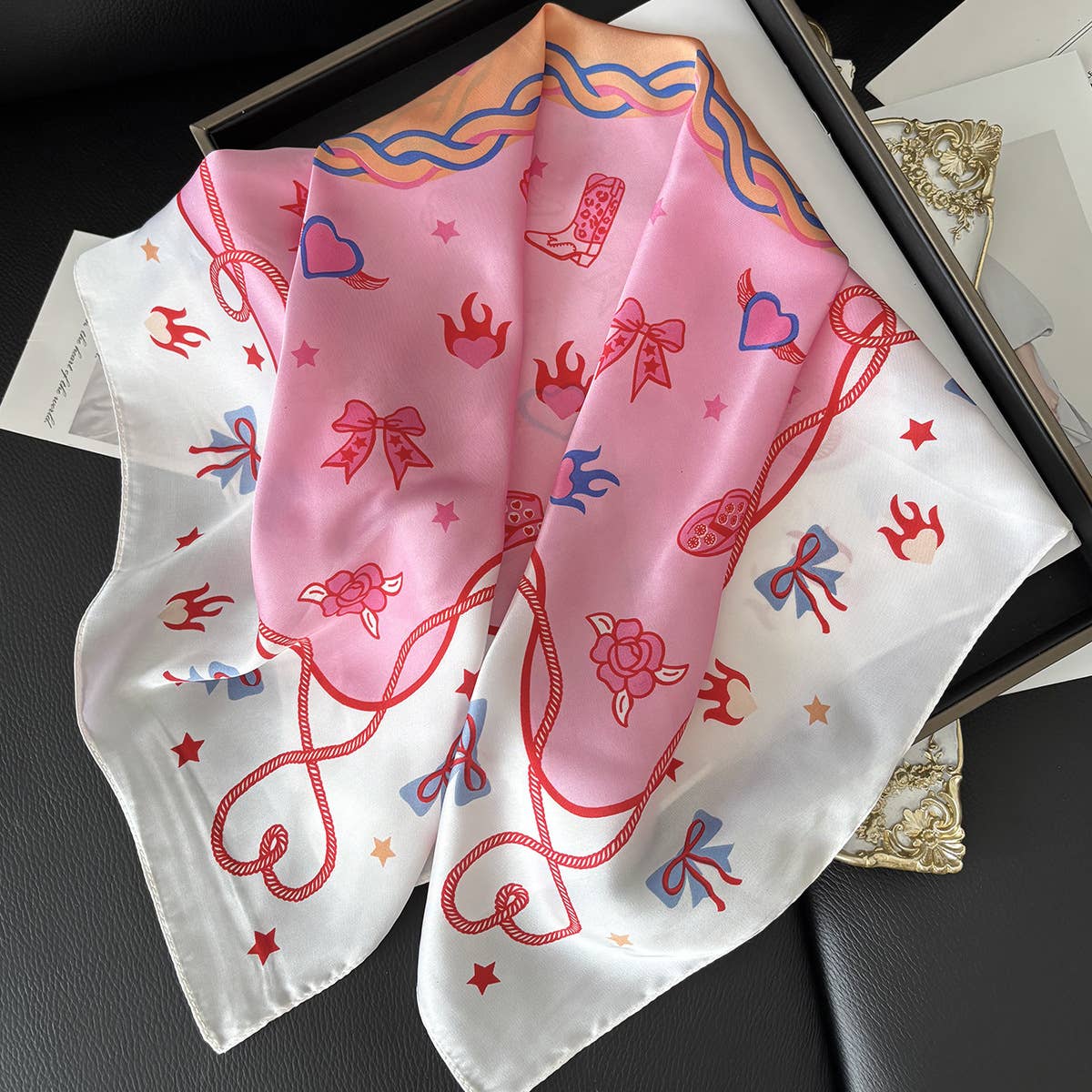 Pink Western Cowgirl Horseshoe Square Scarf Bandana