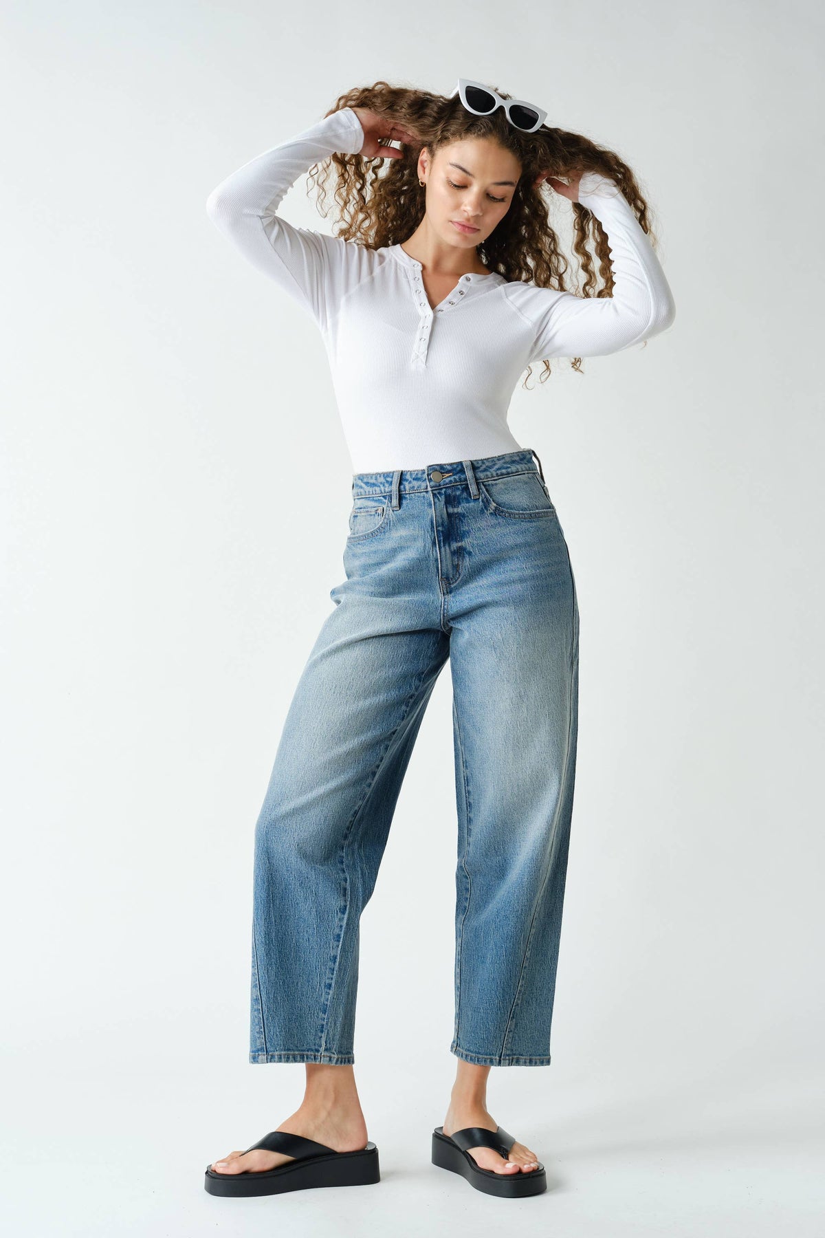 Mono B Long-Sleeved Micro-Ribbed Henley Top