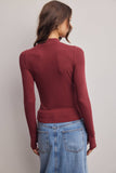Stretch Ribbed Mock Neck Top