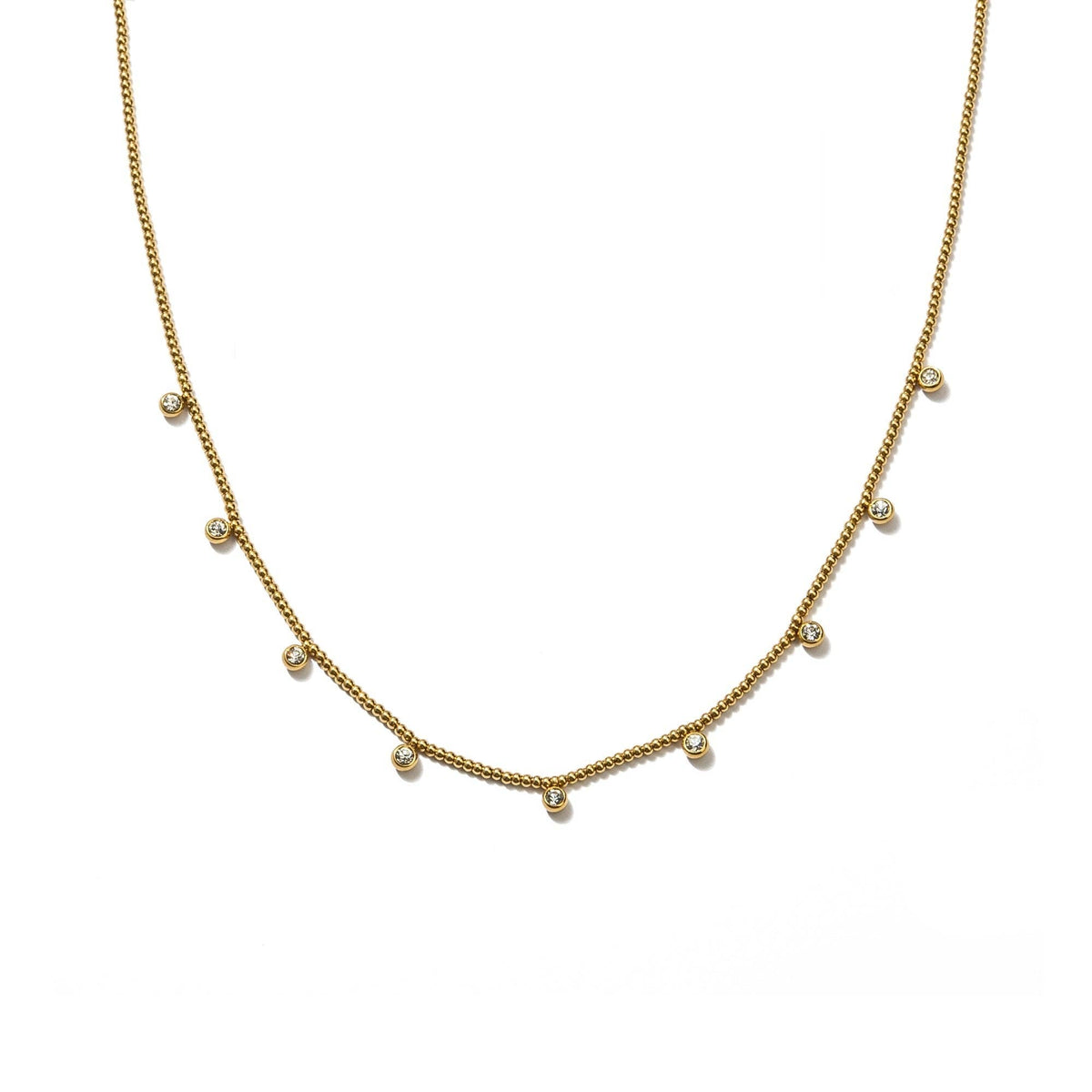 Waterproof Gold Beaded Crystal Necklace