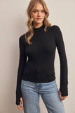 Stretch Ribbed Mock Neck Top