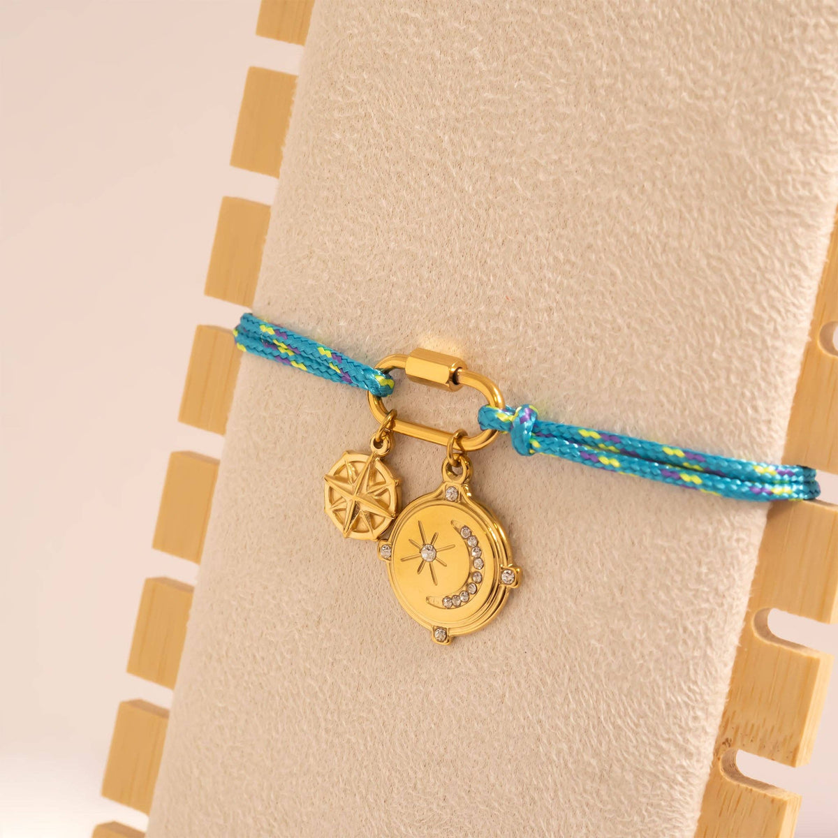 18K Gold PVD Stainless Steel Teal Rope Carabiner Bracelet