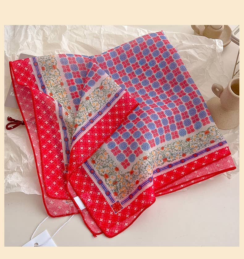 Red Passion Floral Bandana Square scarf