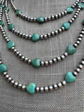 Handcrafted Kingman Turquoise &  Sterling Silver Heart 4mm Beaded Necklace