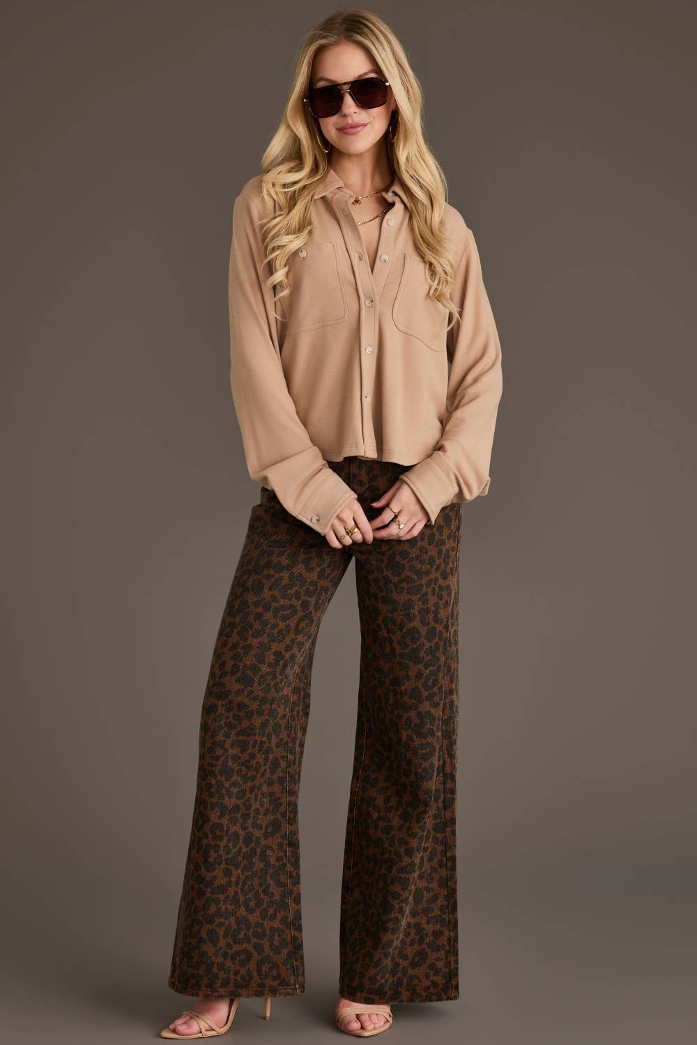 Tan Cropped Soft Button Up