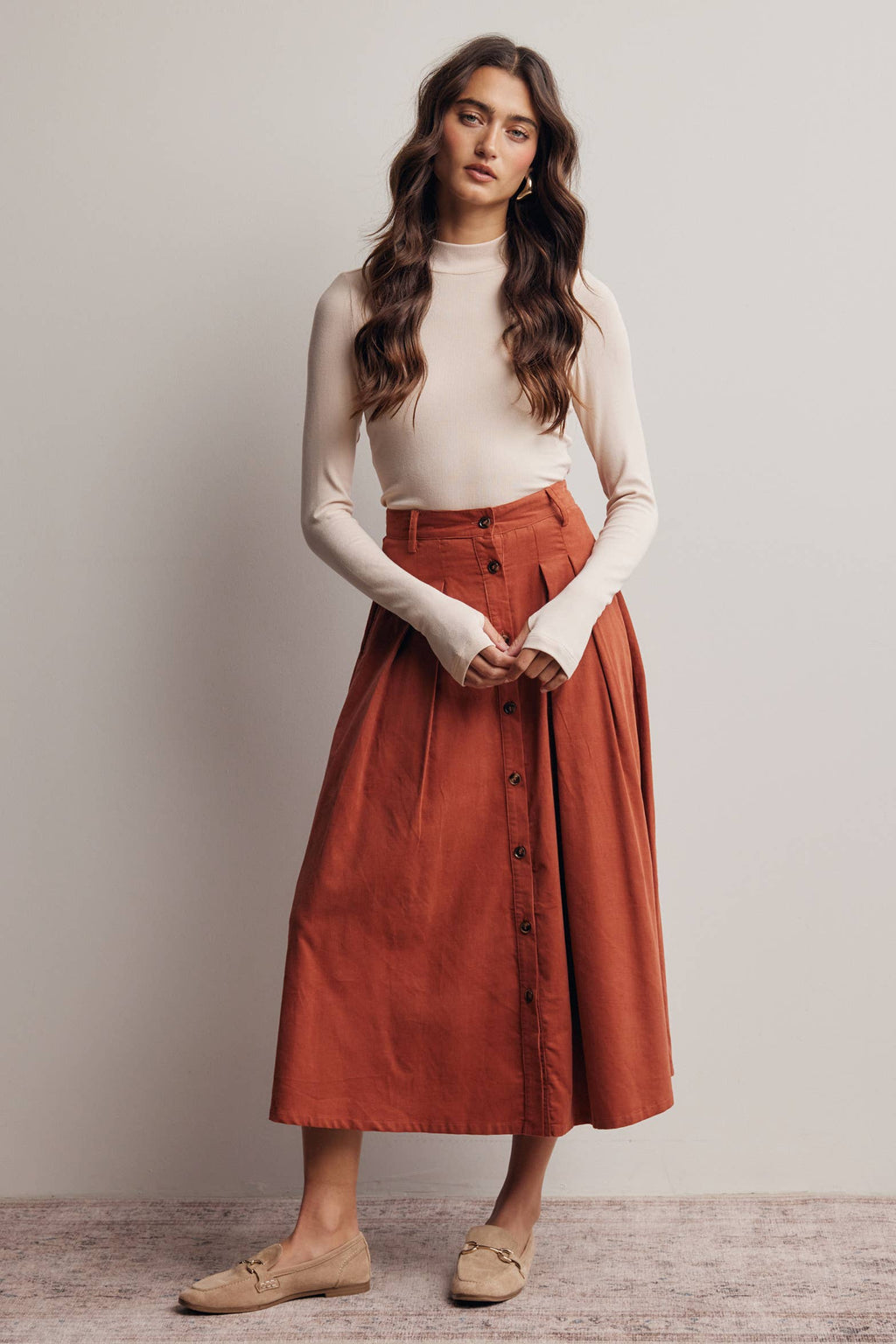 Stretch Ribbed Mock Neck Top