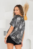 Relaxed Short Sleeve Foil Print Shimmer Top