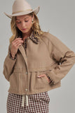Twill Barn Coat with Leopard Detail