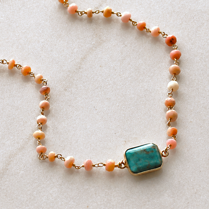 Westward Pink Opal & Turquoise Necklace