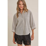 Micro Plaid Dolman Button Up Top