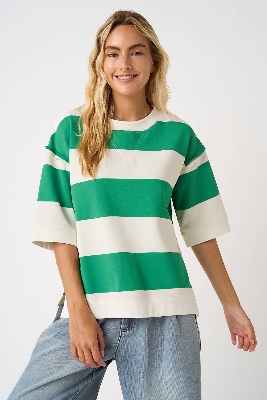 Green Striped Oversized Top